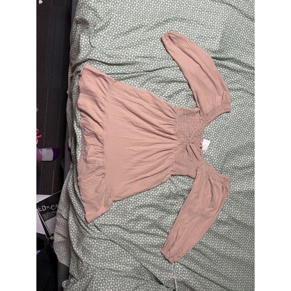 Baeverly Smocked Square Neck Ruched Front Blush Pink Babydoll shirt - Picture 3 of 7